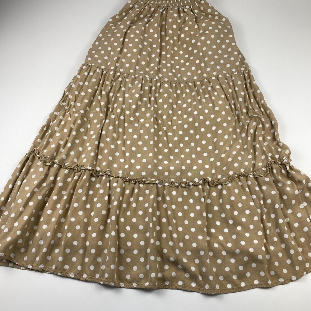 Anthropologie Dolan Dress Left Coast Womens Smocked Midi Polka Dot Small Beige - Picture 3 of 11